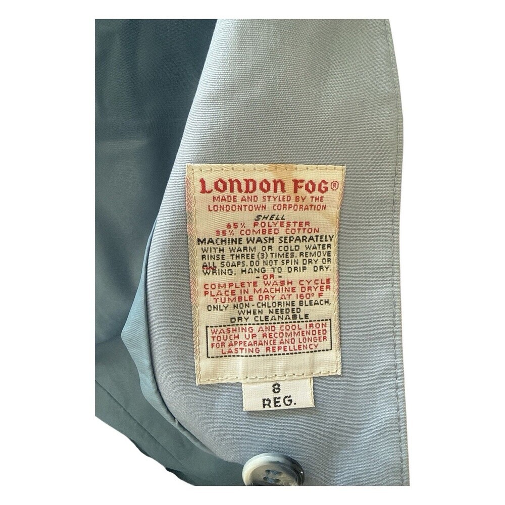 London Fog Powder Blue Tie Neck Trench Rain Coat Size 8 Vintage 1970s - Picture 8 of 8